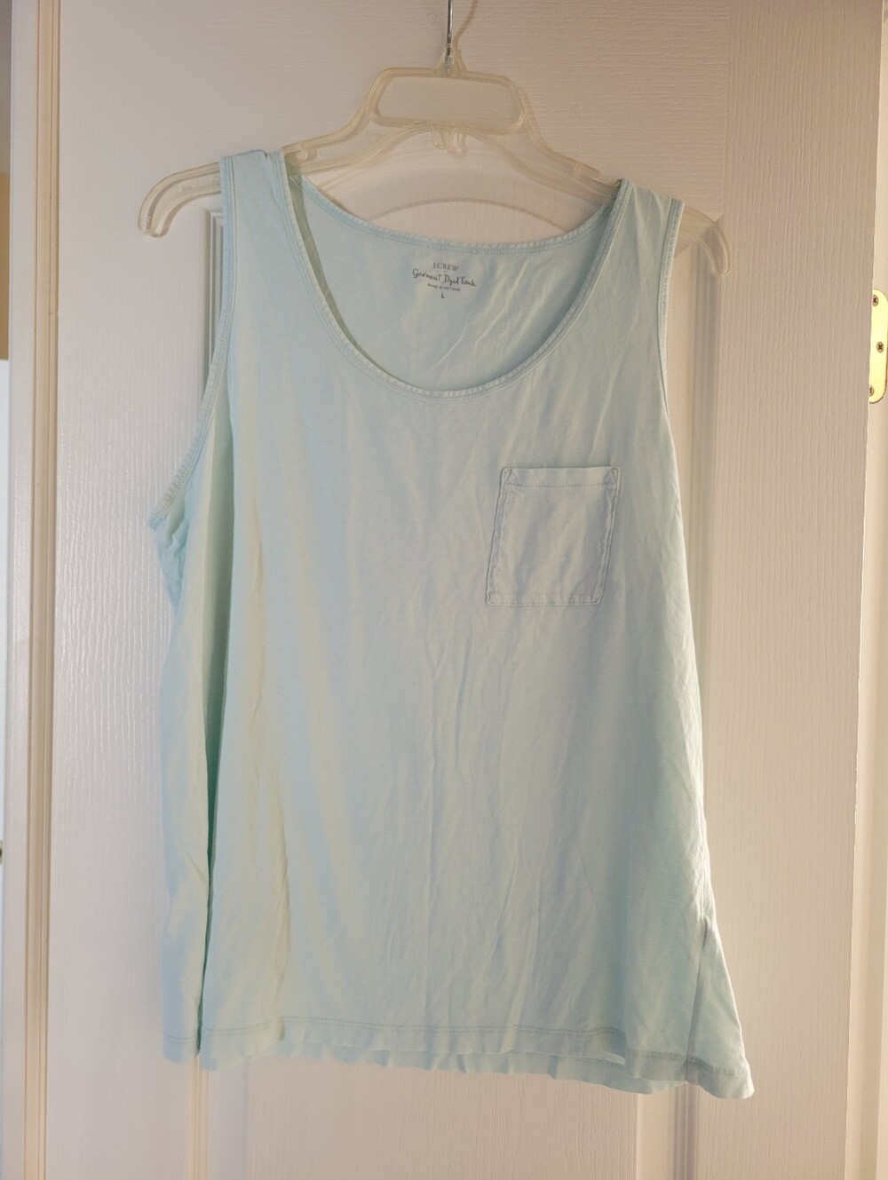 J Crew Womens Garment Dyed Pocket Tank Top L Light Blue Mint Green Cotton Scoop